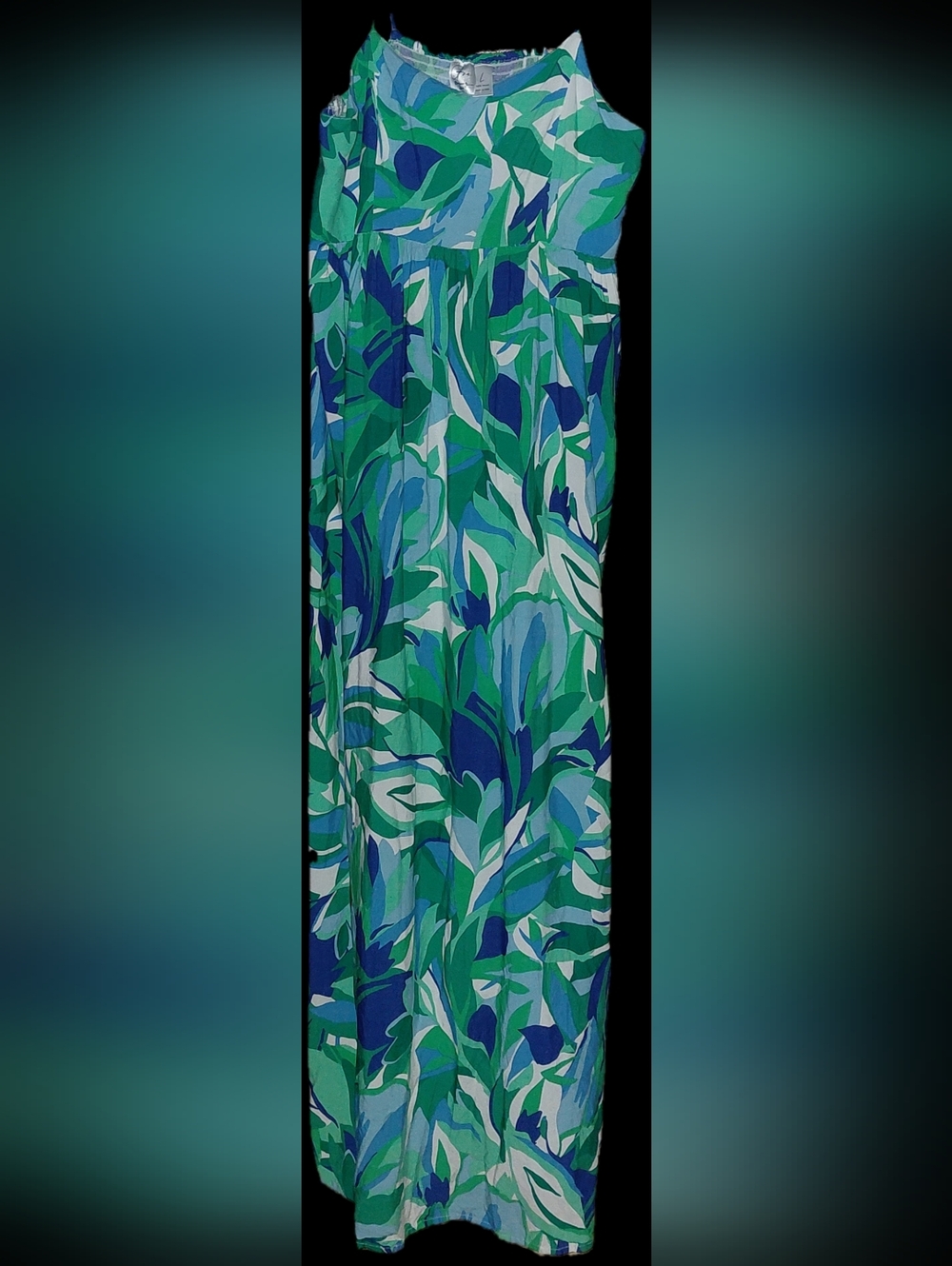 Sleeveless Maxi Dress in Green & Blue Leaf Print